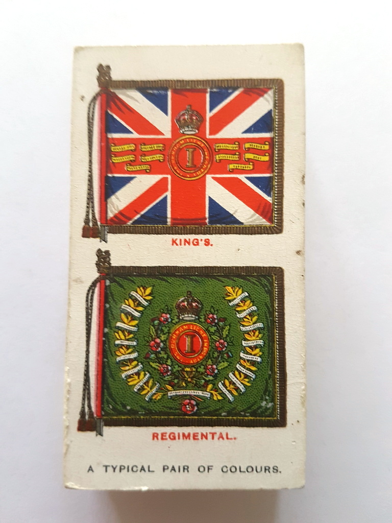 Photo of the front of these Regimental Standards and Cap Badges cigarette cards