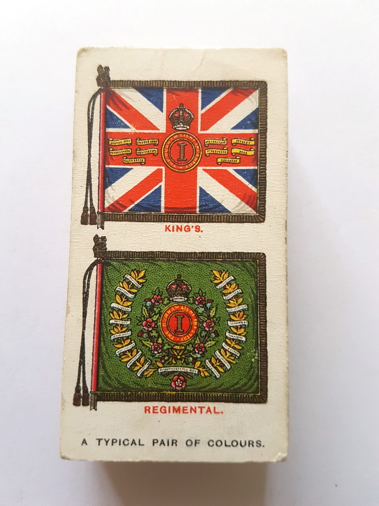 Photo of the front of these Regimental Standards and Cap Badges cigarette cards