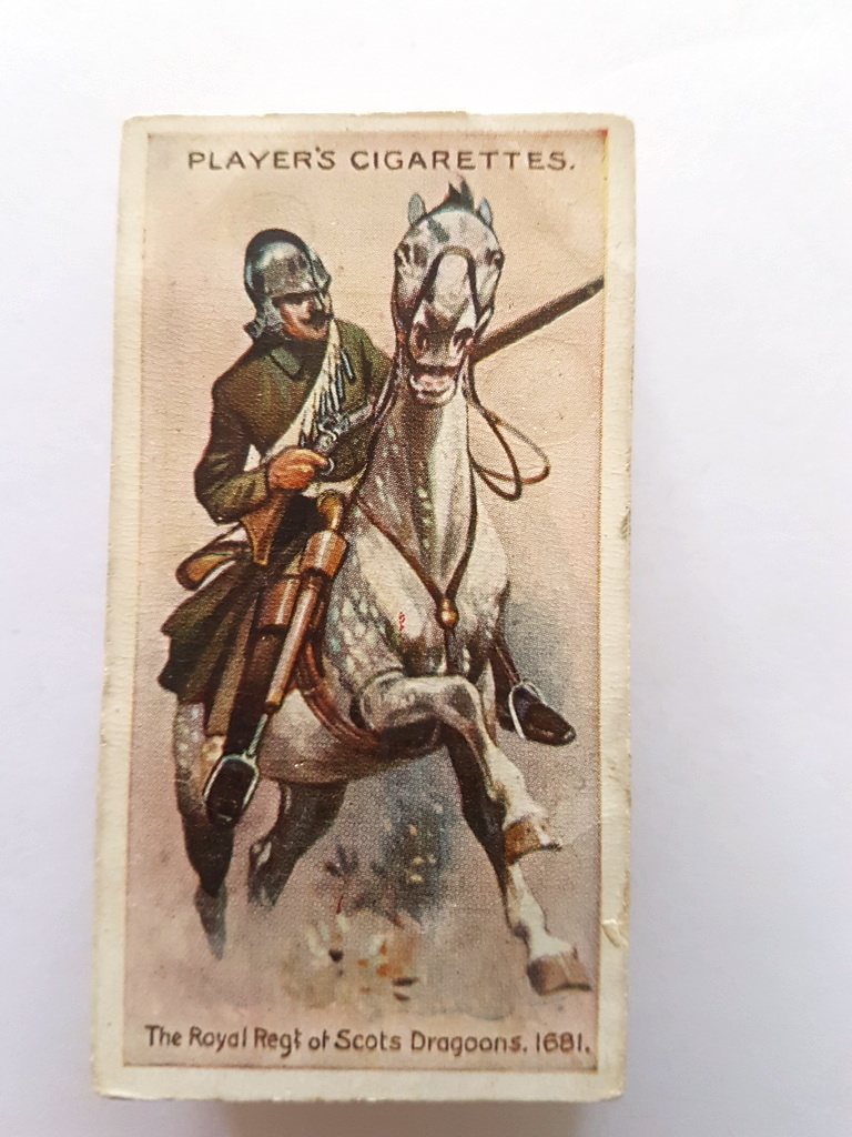 Photo of the front of these Regimental Uniforms (blue back) cigarette cards