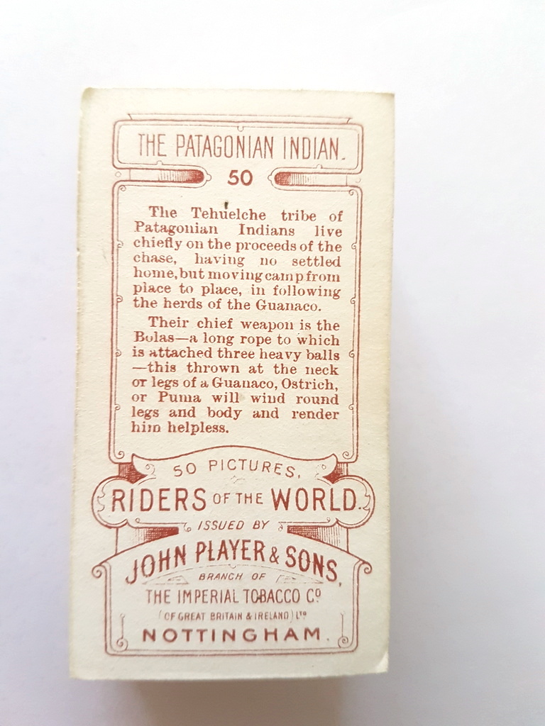 Photo of the back of these Riders of the World cigarette cards