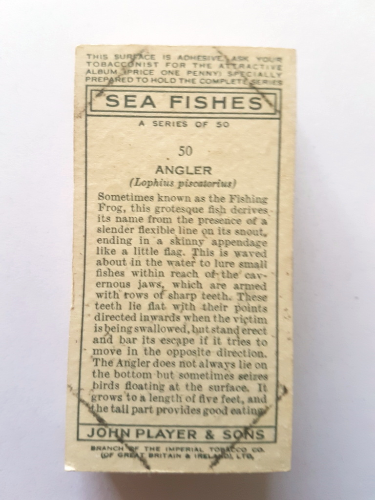 Photo of the back of these Sea Fishes cigarette cards