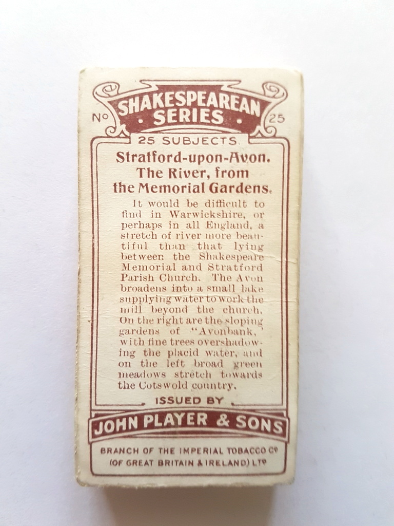 Photo of the back of these Shakespearean Series cigarette cards