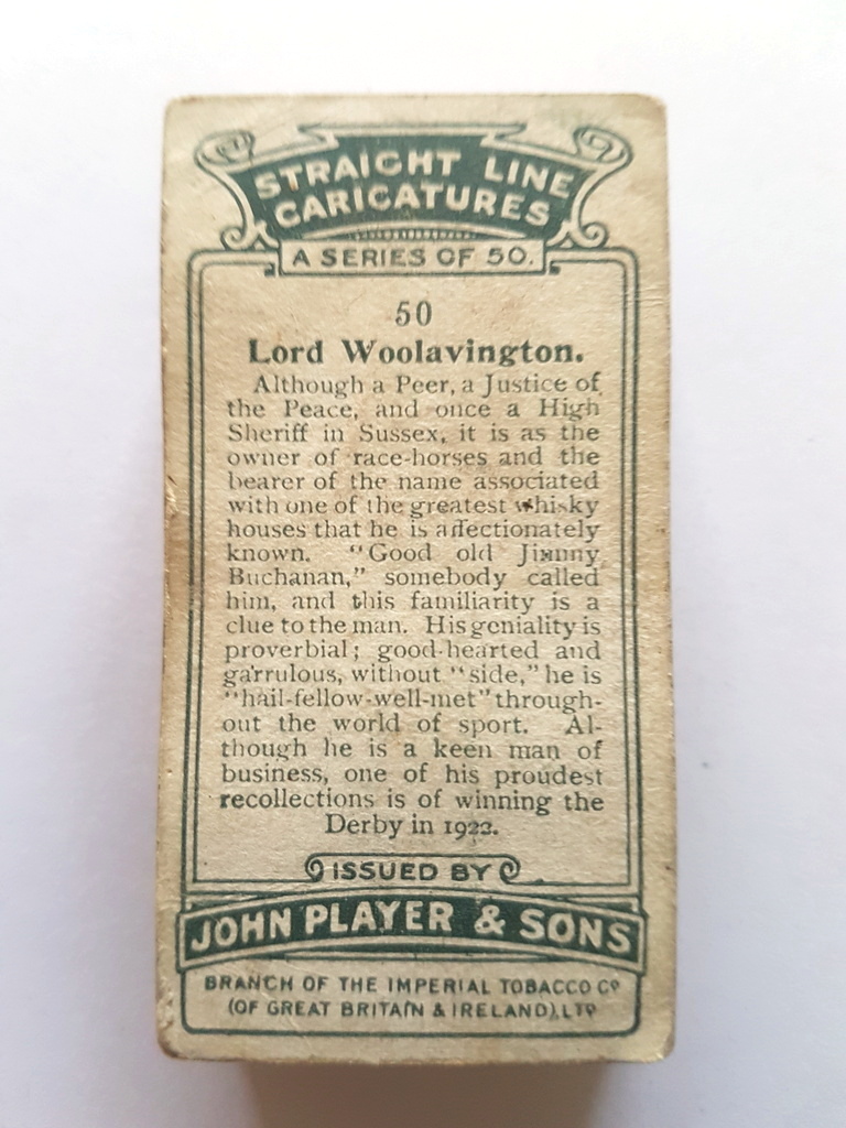 Photo of the back of these Straight Line Caricatures cigarette cards