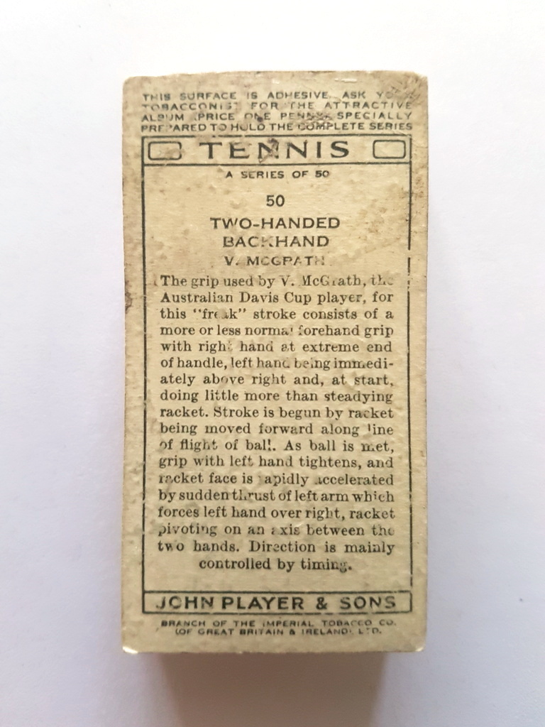 Photo of the back of these Tennis cigarette cards