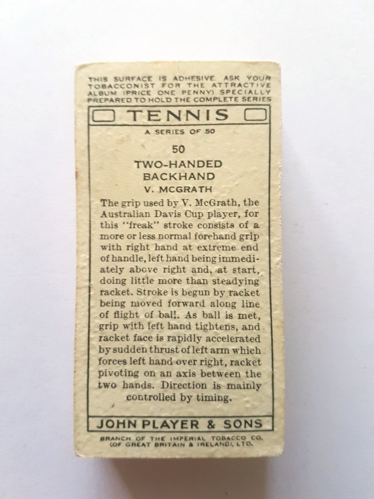 Photo of the back of these Tennis cigarette cards