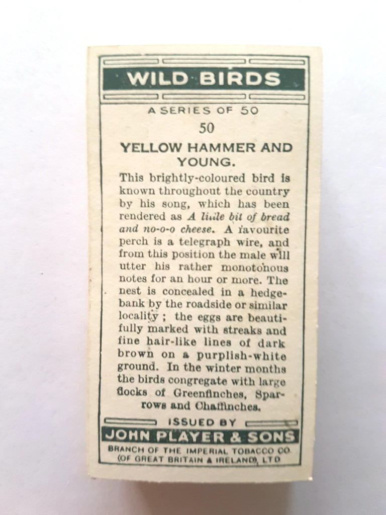 Photo of the back of these Wild Birds cigarette cards