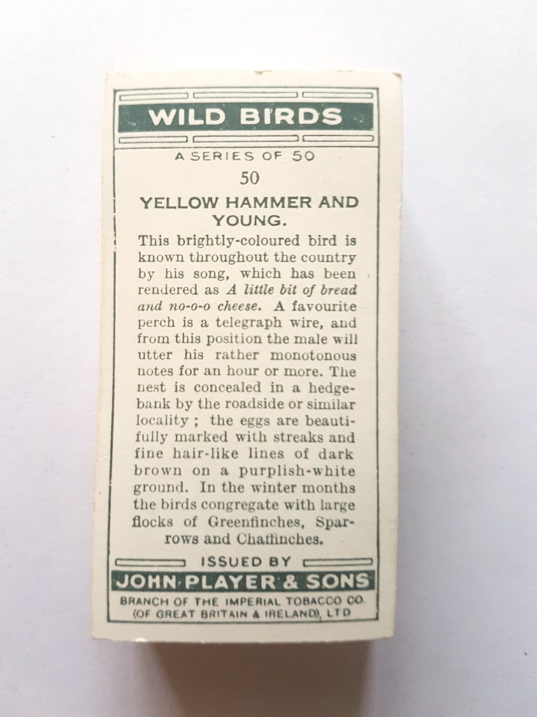 Photo of the back of these Wild Birds cigarette cards