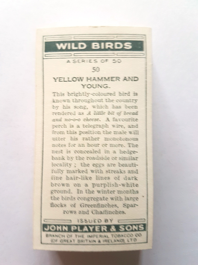 Photo of the back of these Wild Birds cigarette cards