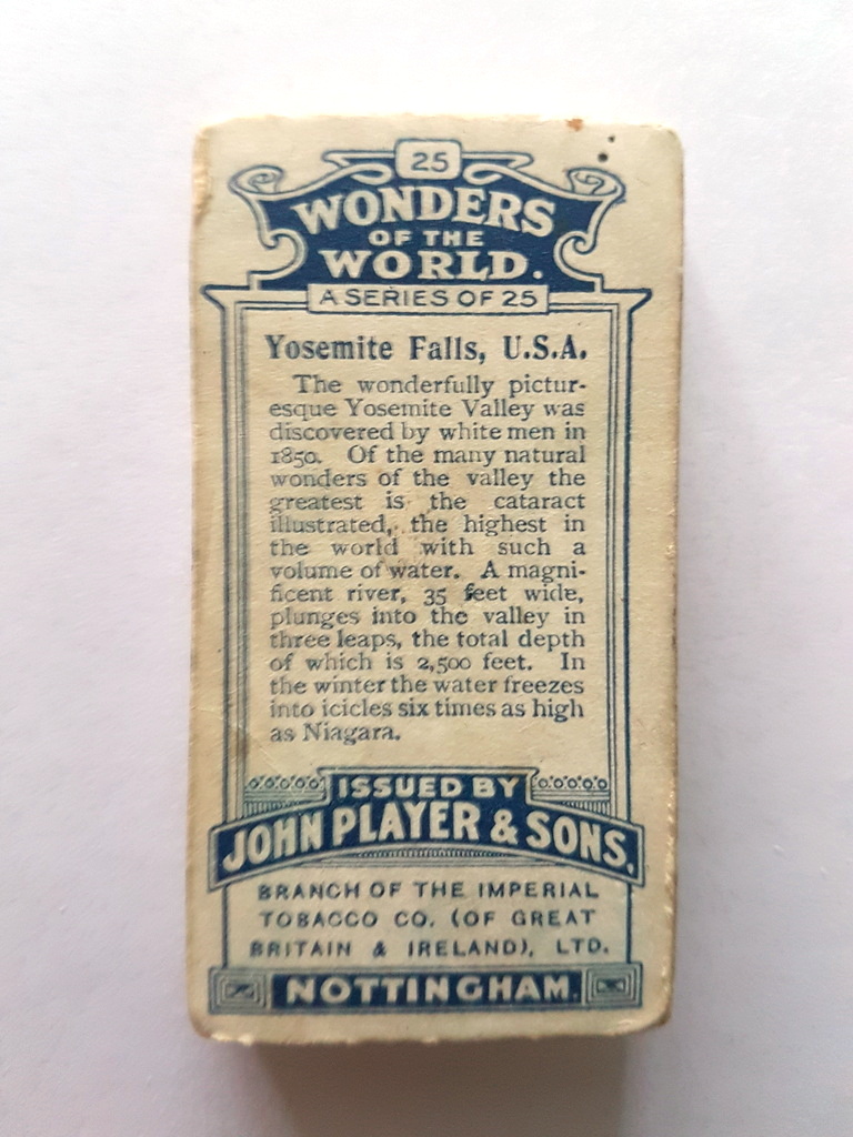 Photo of the back of these Wonders of the World (blue back) cigarette cards