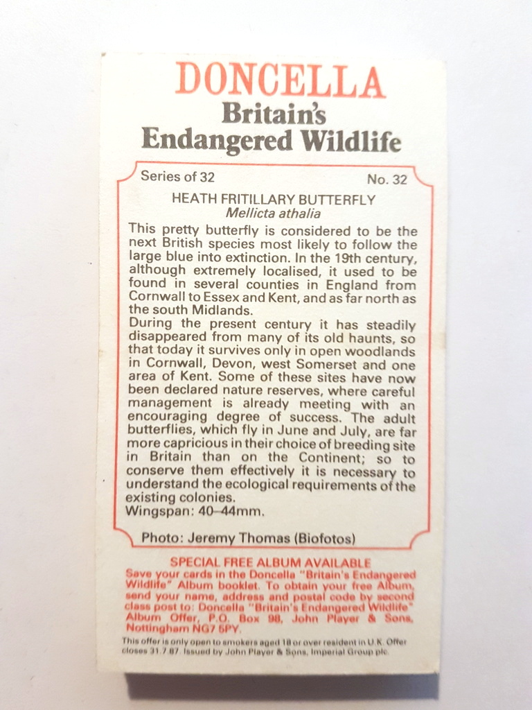 Photo of the back of these Britain's Endangered Wildlife (Doncella) cigarette cards