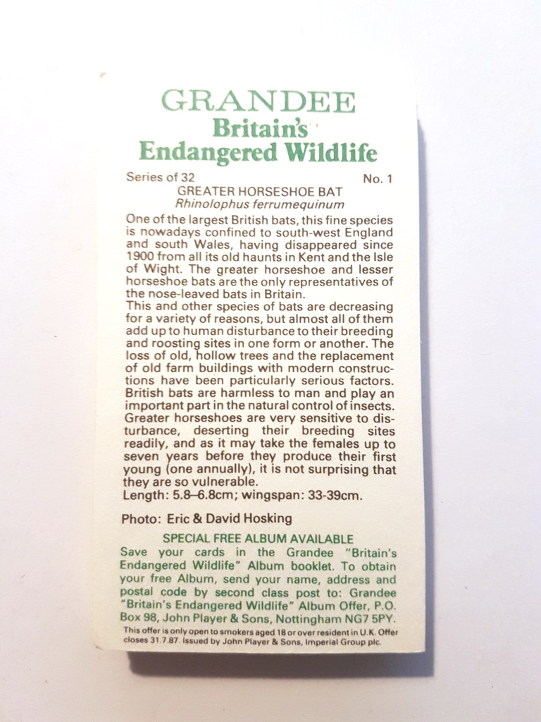 Photo of the back of these Britain's Endangered Wildlife (Grandee) cigarette cards