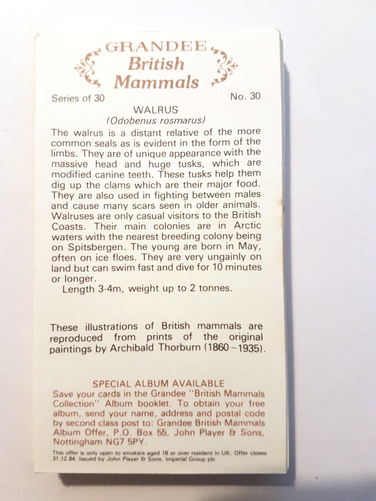 Photo of the back of these British Mammals (Grandee) cigarette cards