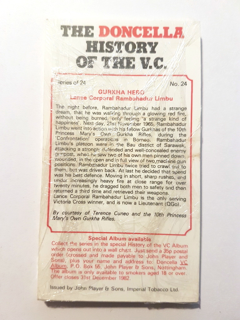 Photo of the back of these History of the VC cigarette cards