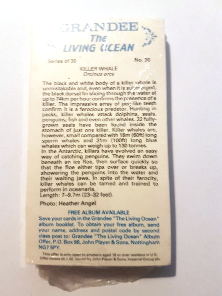 Photo of the back of these The Living Ocean (Grandee) cigarette cards