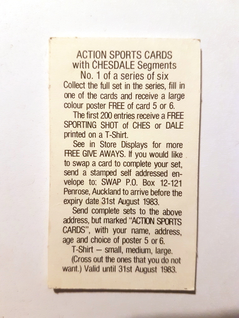 Photo of the back of these Action Sports trade cards