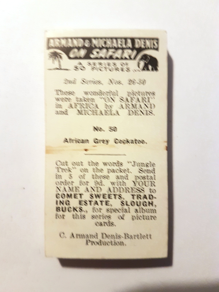 Photo of the back of these Armand & Michaela Denis on Safari (2nd) trade cards