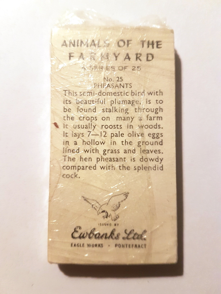 Photo of the back of these Animals of the Farmyard trade cards