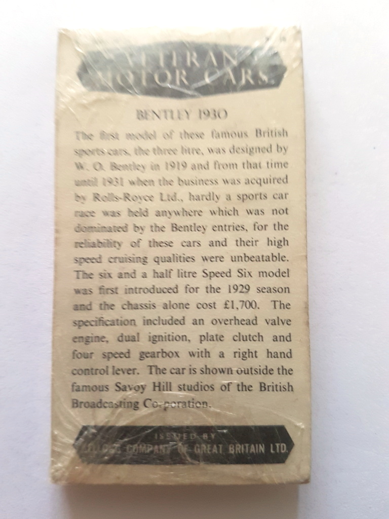 Photo of the back of these Veteran Motor Cars trade cards