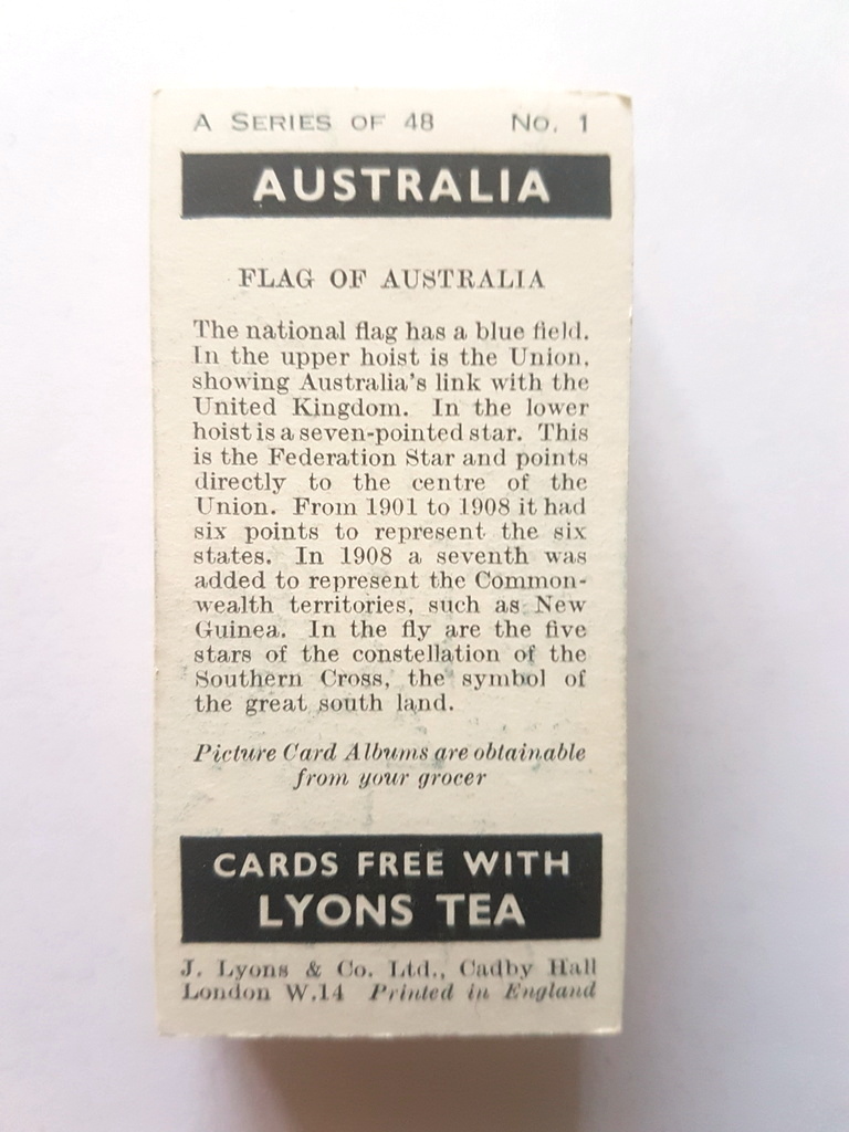 Photo of the back of these Australia tea cards