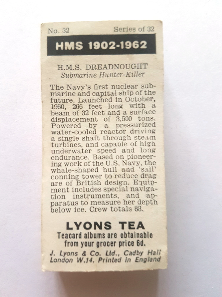 Photo of the back of these HMS 1902-1962 (descriptive back) tea cards