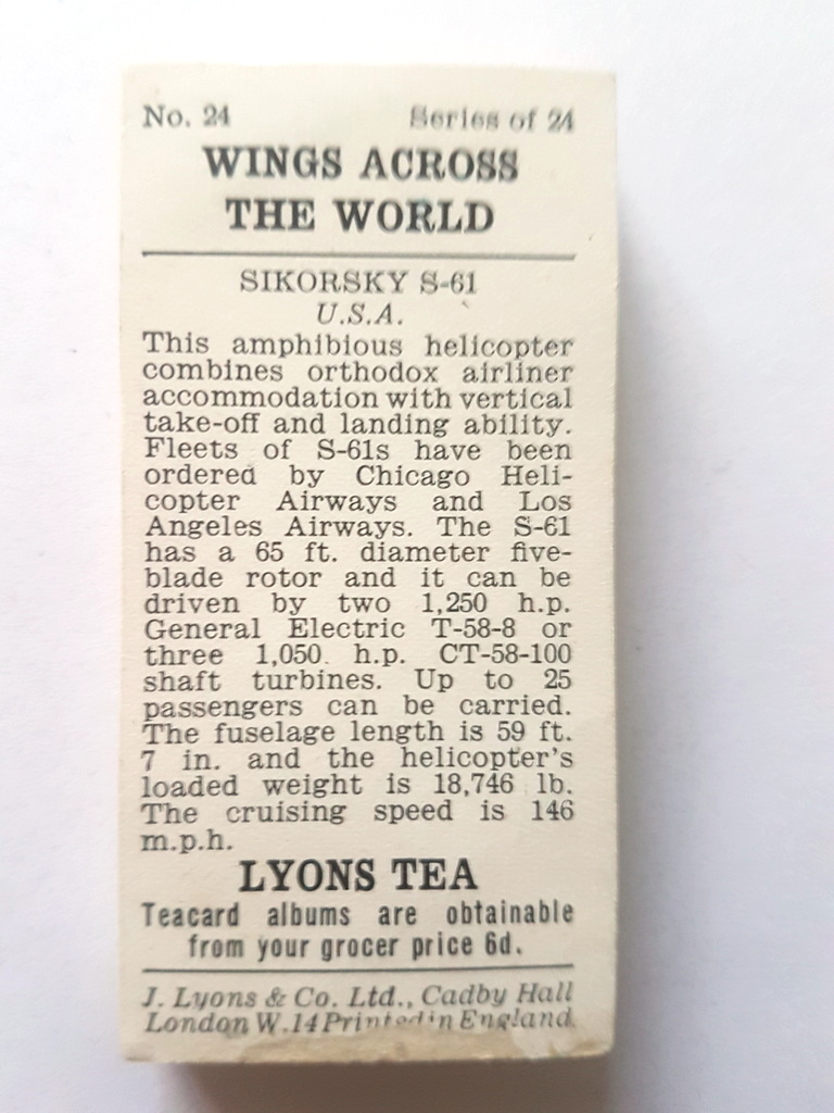 Photo of the back of these Wings Across the World (descriptive backs) tea cards