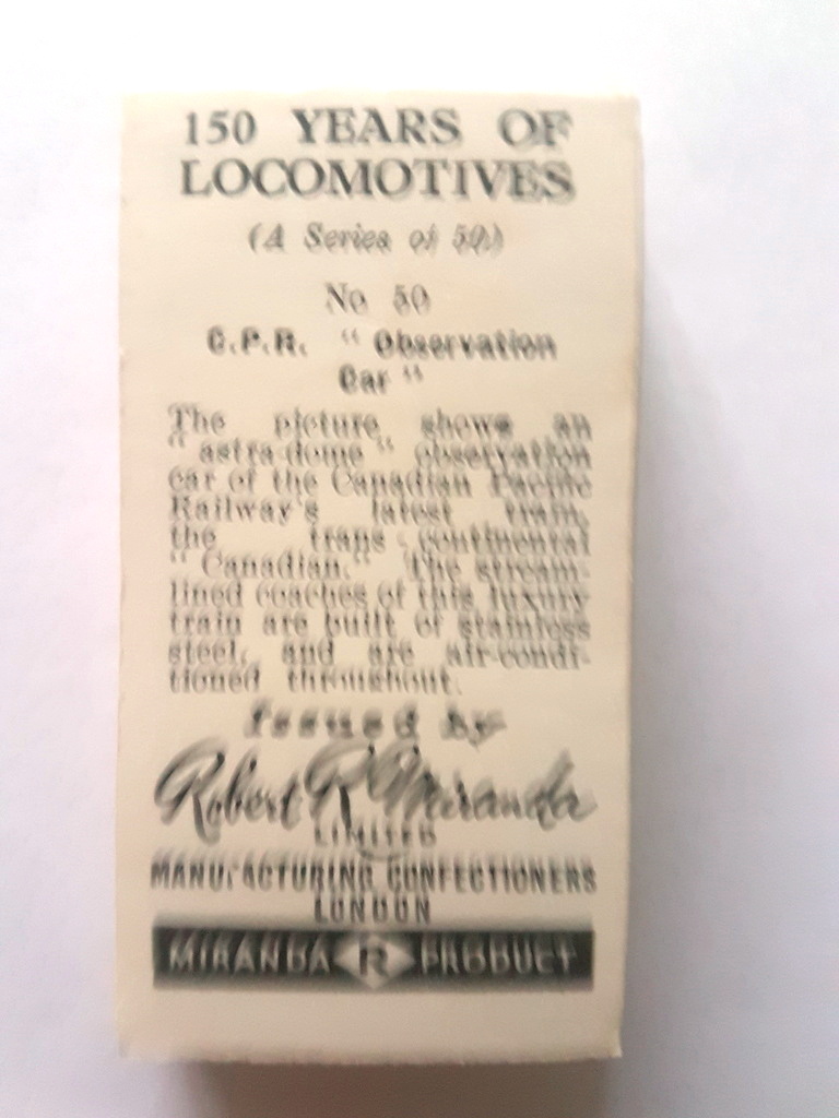 Photo of the back of these 150 Years of Locomotives trade cards