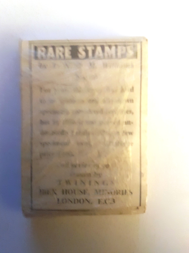 Photo of the back of these Rare Stamps (1st) tea cards