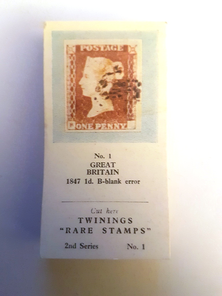 Photo of the front of these Rare Stamps (2nd, red overprint) tea cards