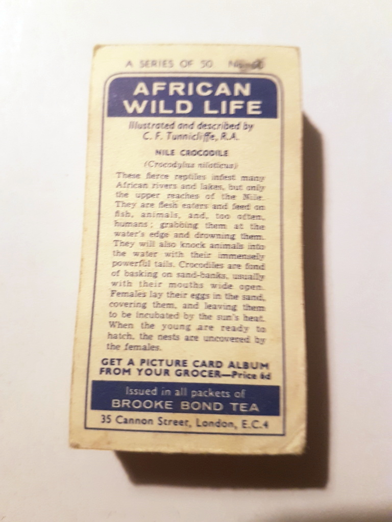 Photo of the back of these African Wild Life tea cards