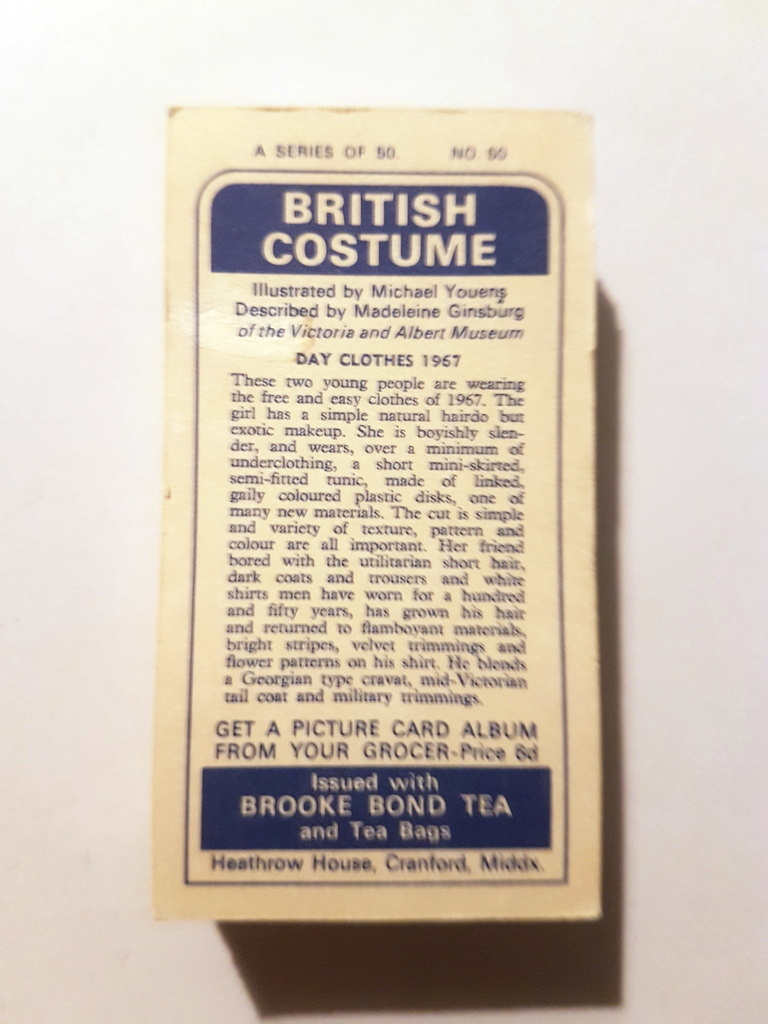 Photo of the back of these British Costume tea cards