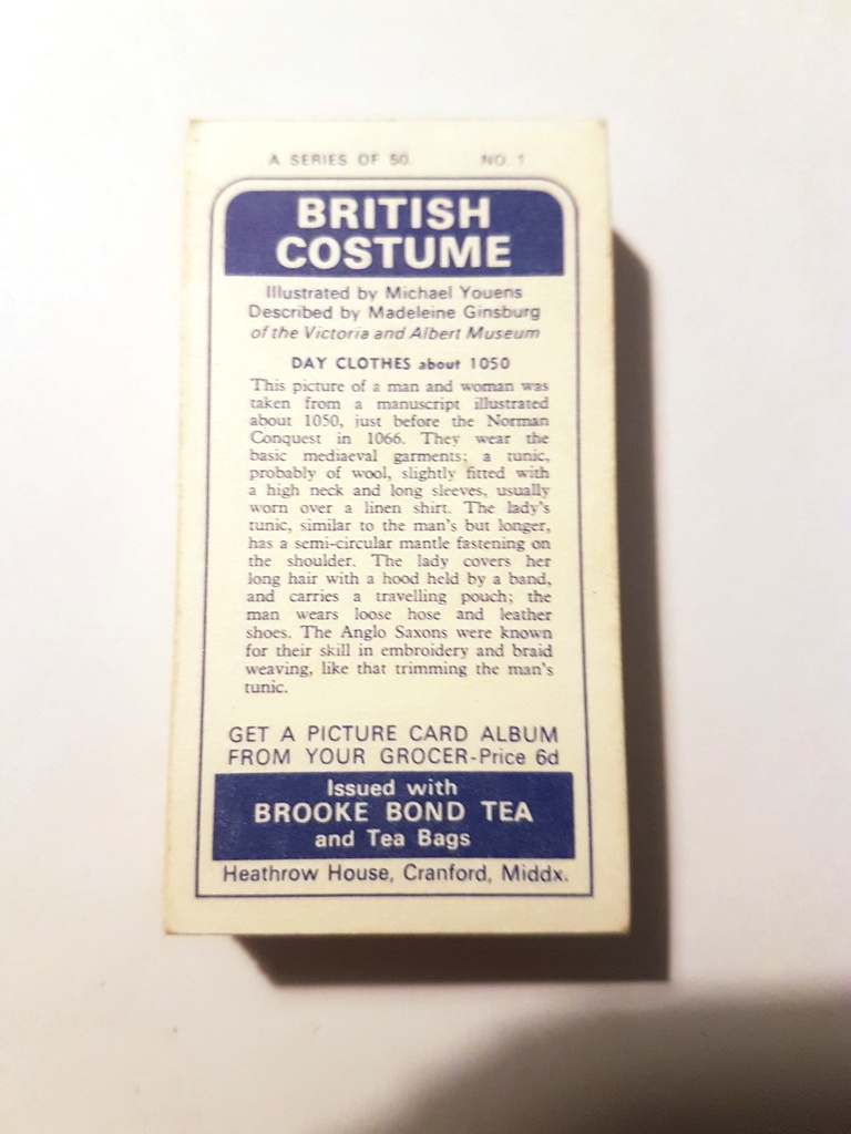 Photo of the back of these British Costume tea cards