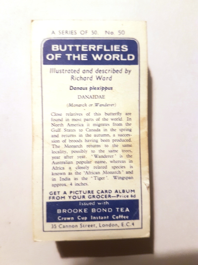 Photo of the back of these Butterflies of the World tea cards