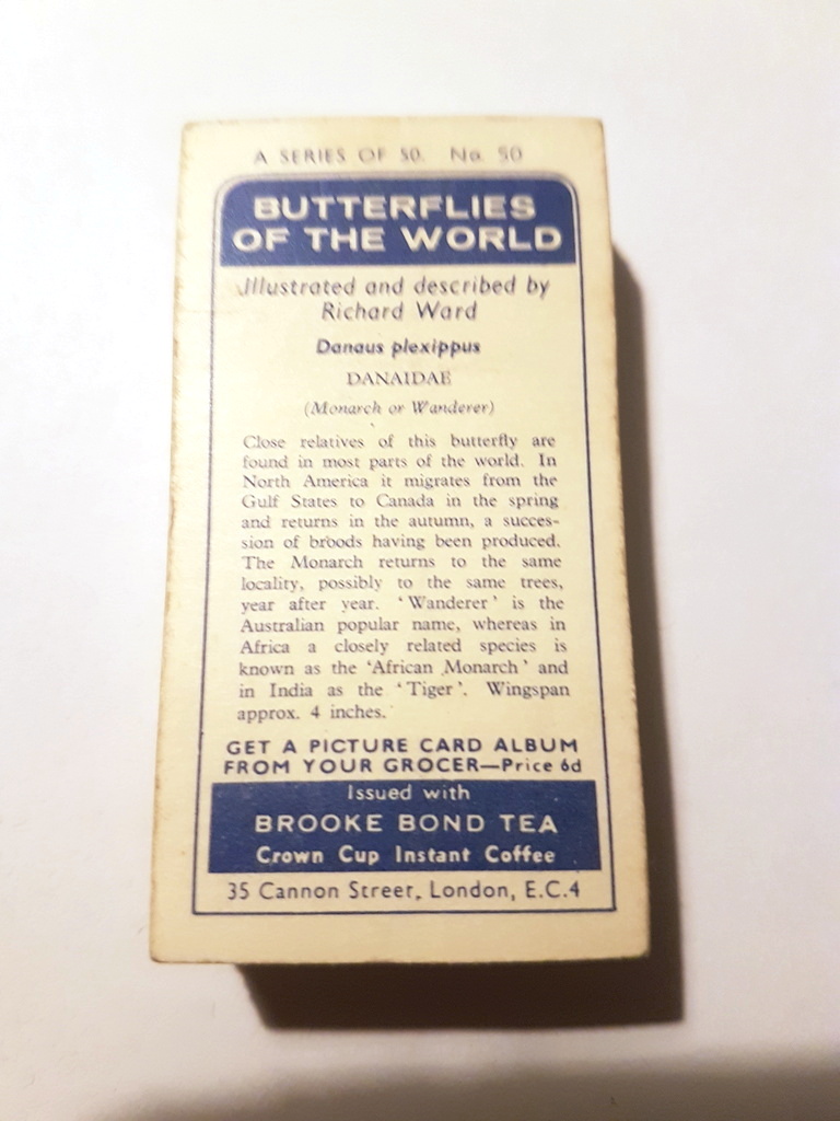 Photo of the back of these Butterflies of the World tea cards