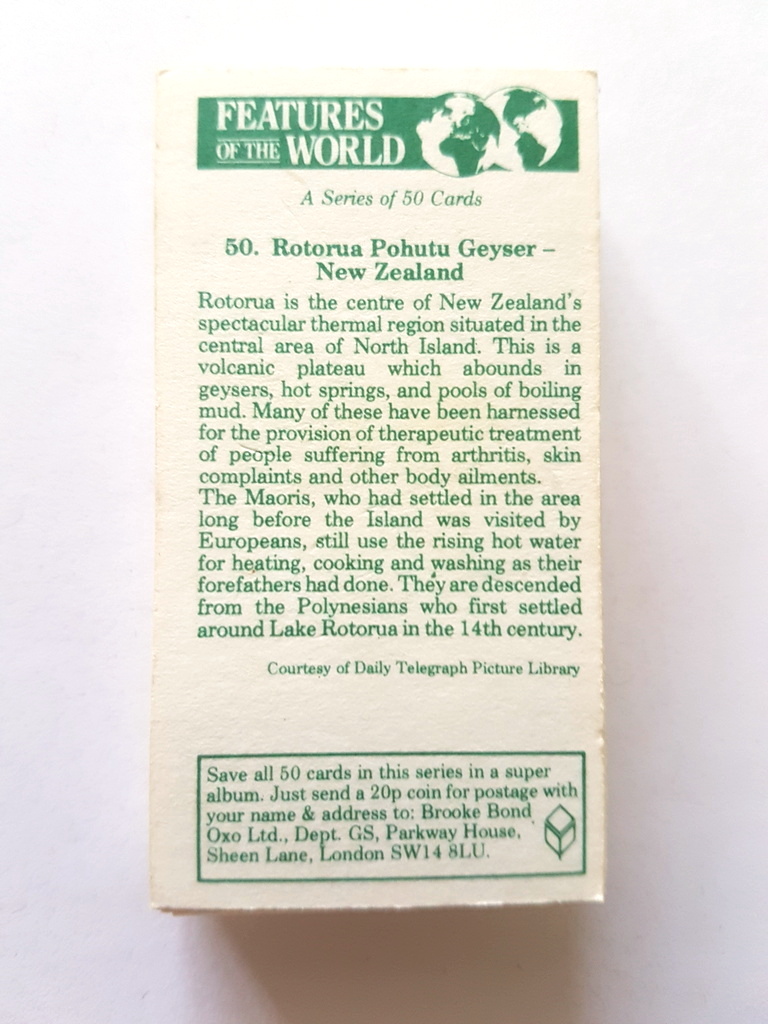 Photo of the back of these Features of the World tea cards