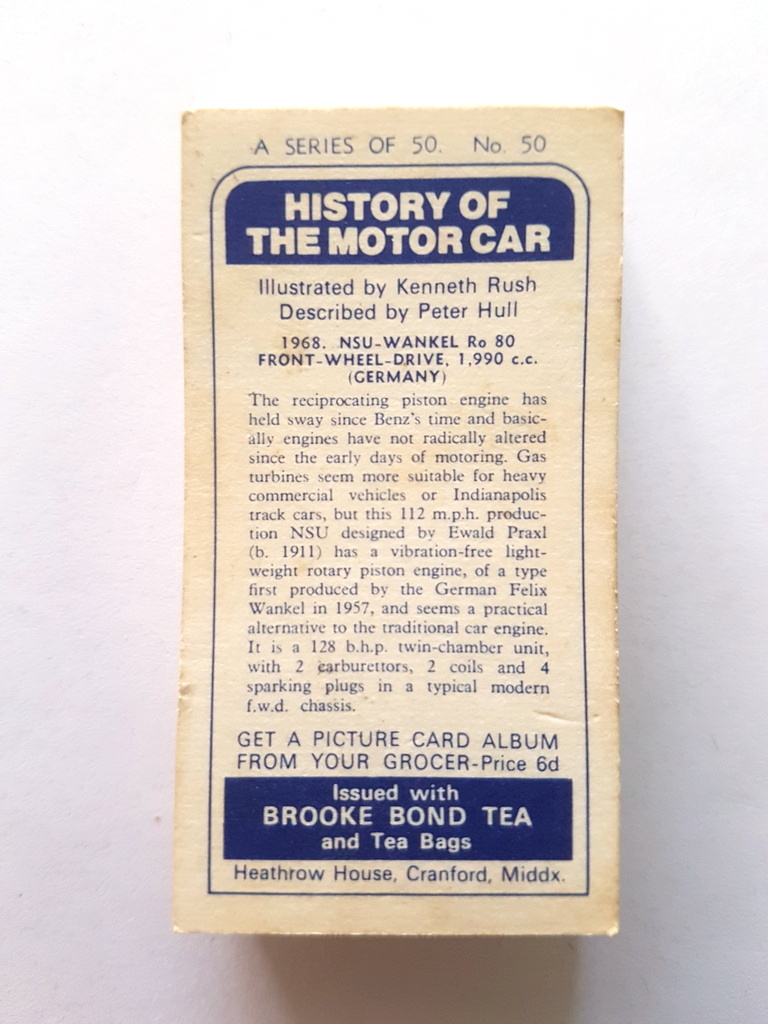 Photo of the back of these History of the Motor Car tea cards