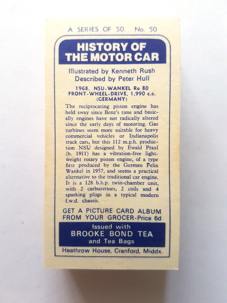 Photo of the back of these History of the Motor Car tea cards