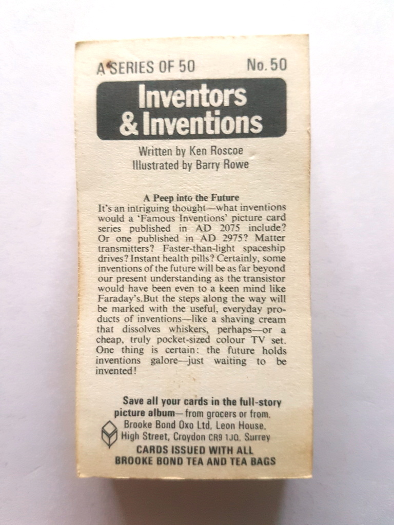 Photo of the back of these Inventors & Inventions tea cards