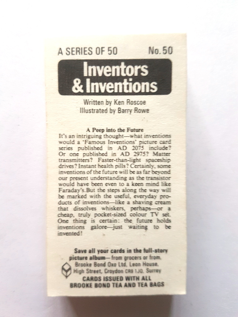 Photo of the back of these Inventors & Inventions tea cards