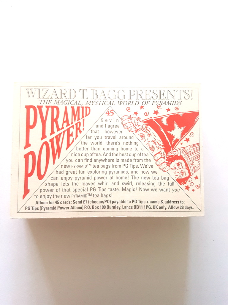 Photo of the back of these The Magical, Mystical World of Pyramids (red/blk) tea cards