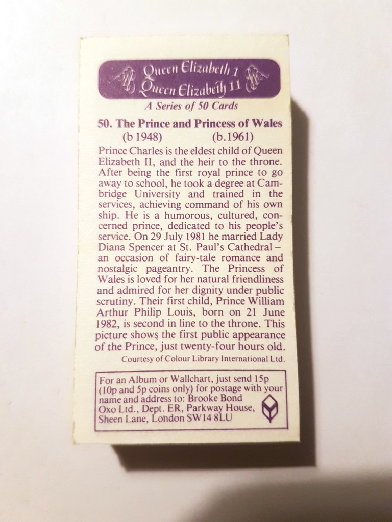 Photo of the back of these Queen Elizabeth I - Queen Elizabeth II tea cards