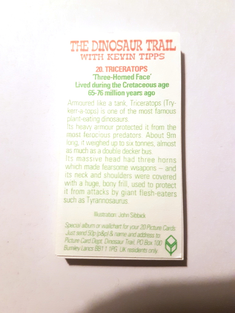 Photo of the back of these The Dinosaur Trail tea cards