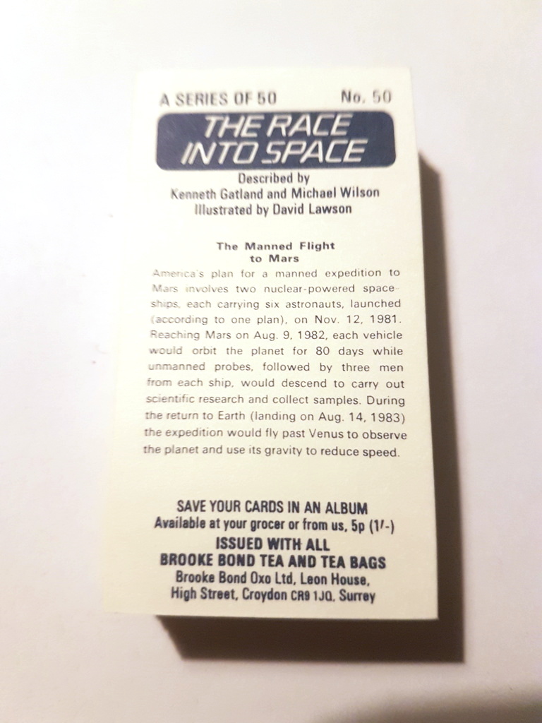 Photo of the back of these The Race into Space tea cards