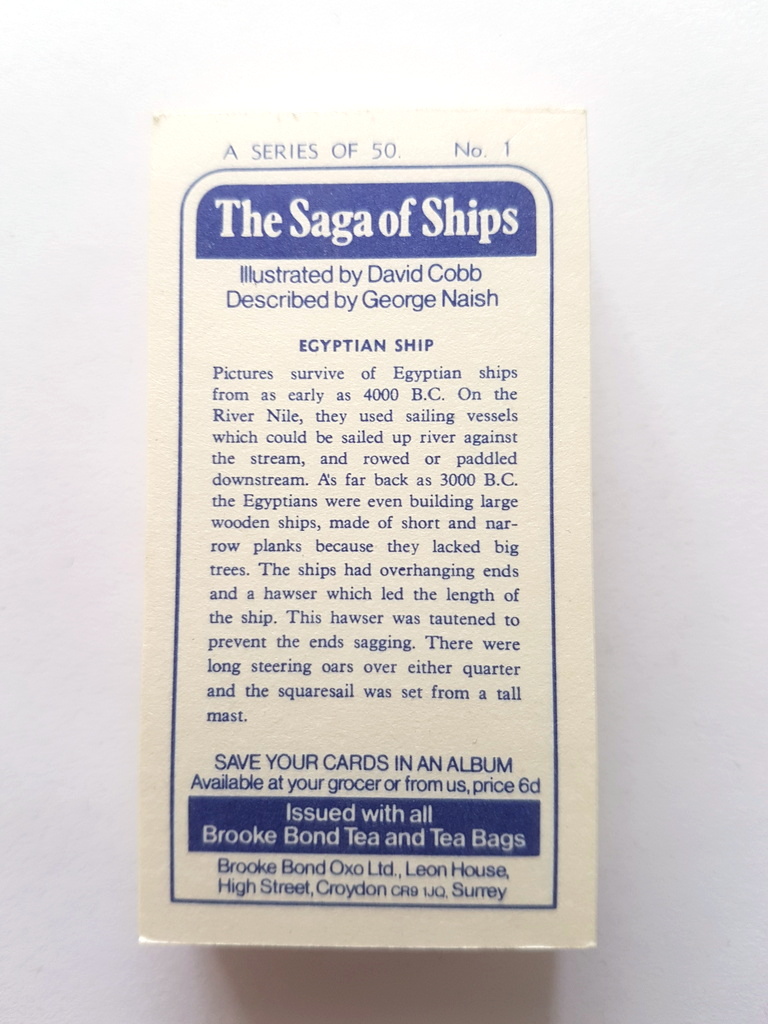 Photo of the back of these The Saga of Ships tea cards