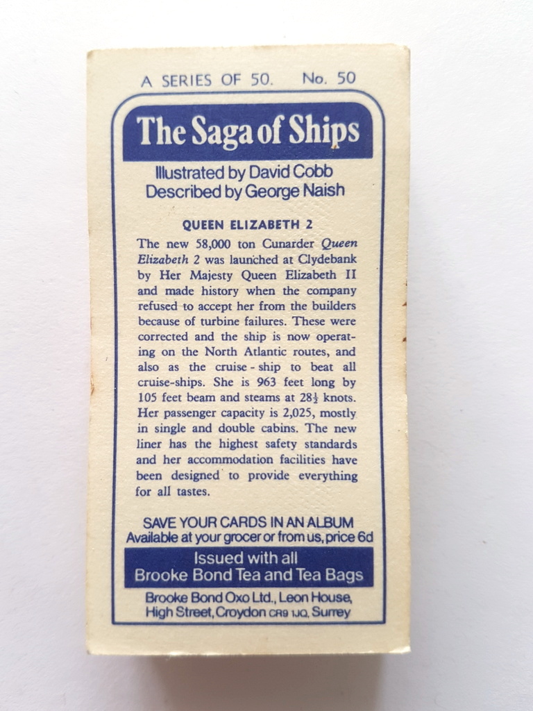 Photo of the back of these The Saga of Ships tea cards