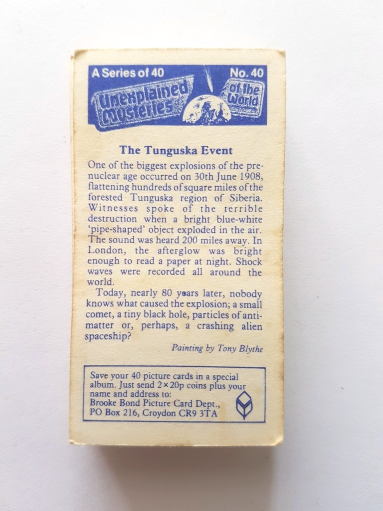 Photo of the back of these Unexplained Mysteries of the World tea cards