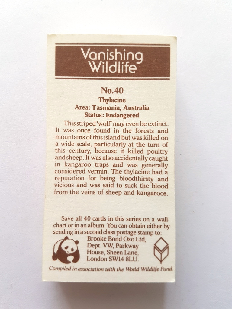 Photo of the back of these Vanishing Wildlife tea cards