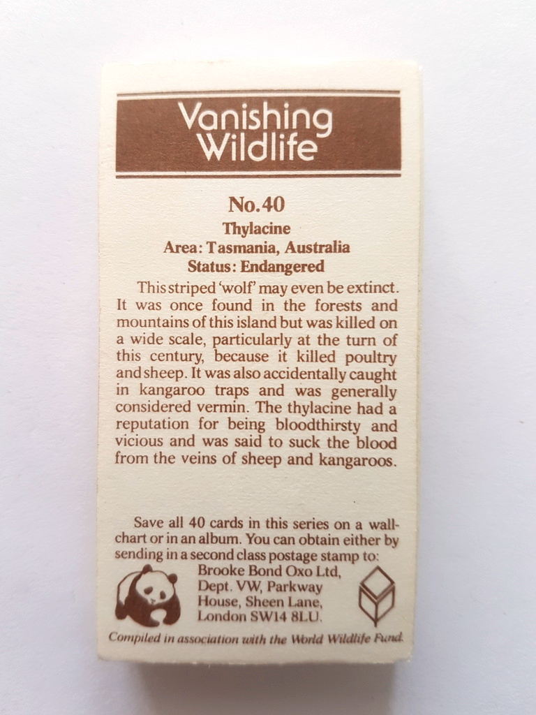 Photo of the back of these Vanishing Wildlife tea cards