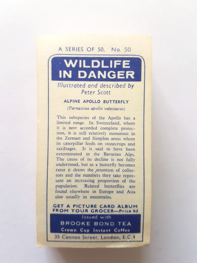 Photo of the back of these Wildlife in Danger tea cards