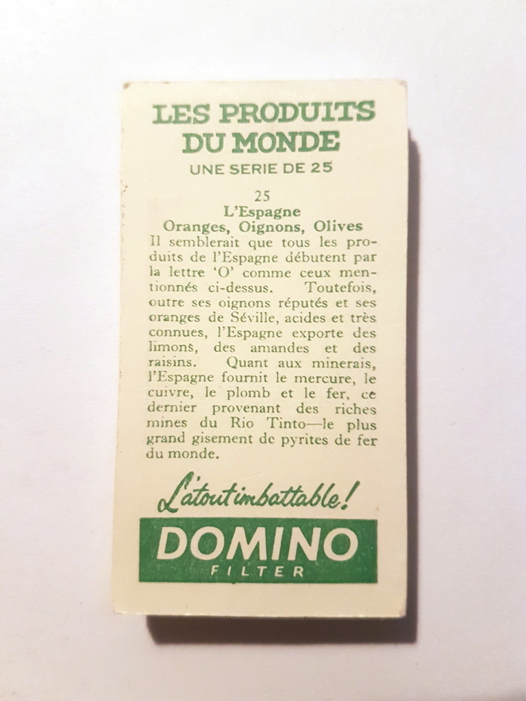 Photo of the back of these Les Produits du Monde cigarette cards