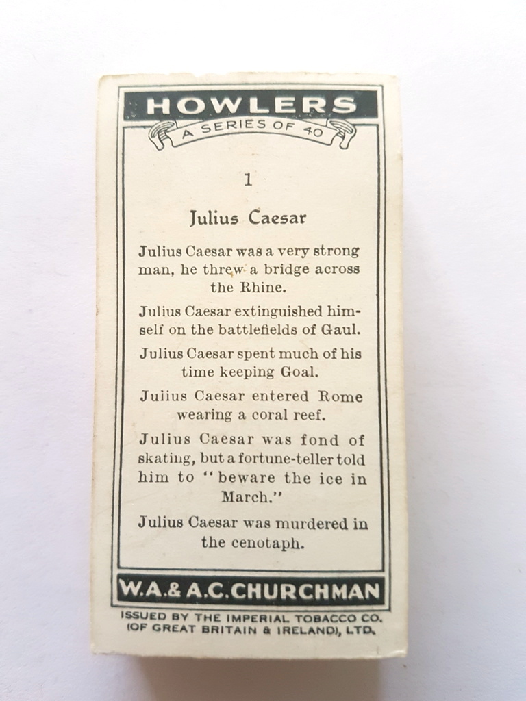 Photo of the back of these Howlers cigarette cards